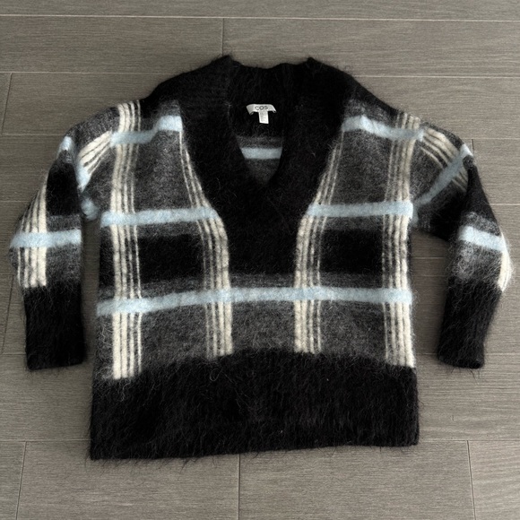 COS Mohair Wool Oversized Plaid Sweater XS V-Neck Slouchy Drop Shoulder Academia - Picture 14 of 16